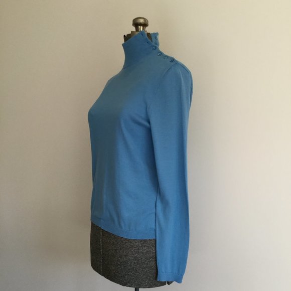 NWOT J Crew 100% Cotton Lightweight Side-neck Buttoned Blue Turtleneck - Picture 3 of 7